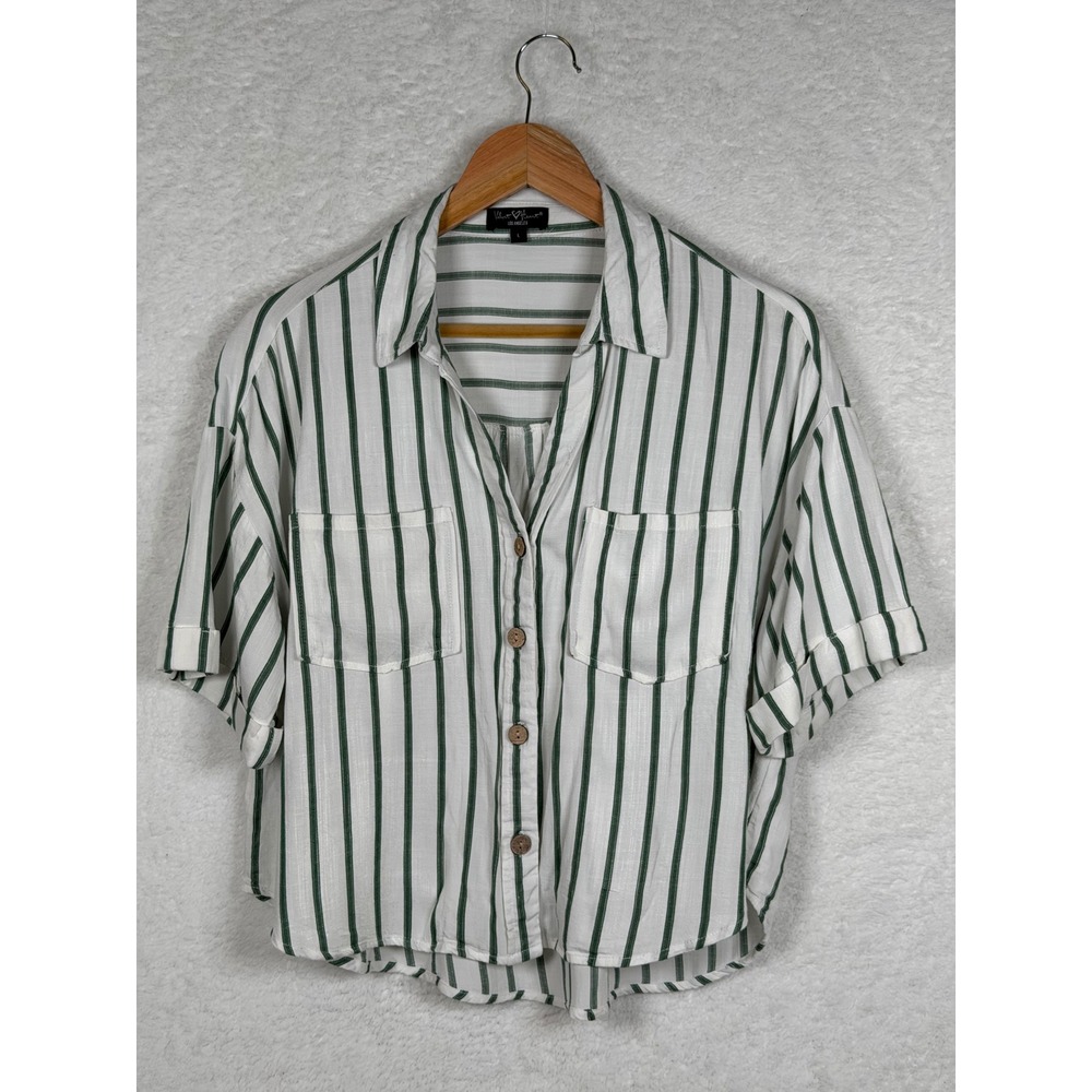 Velvet Heart White and Green Striped Button-Down Shirt